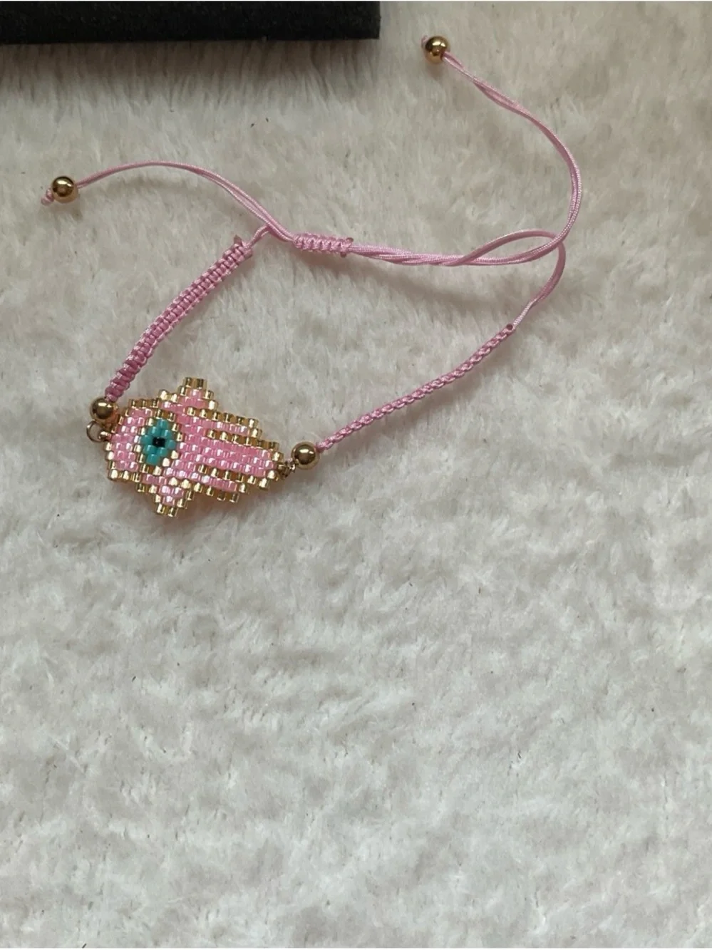 Pink Beaded Evil Eye Friendship Bracelet with Gold Accents